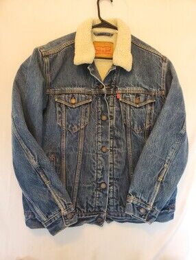 Levi's Type  3 Blue Denim Jacket with Cream Sherpa Collar Mens Large